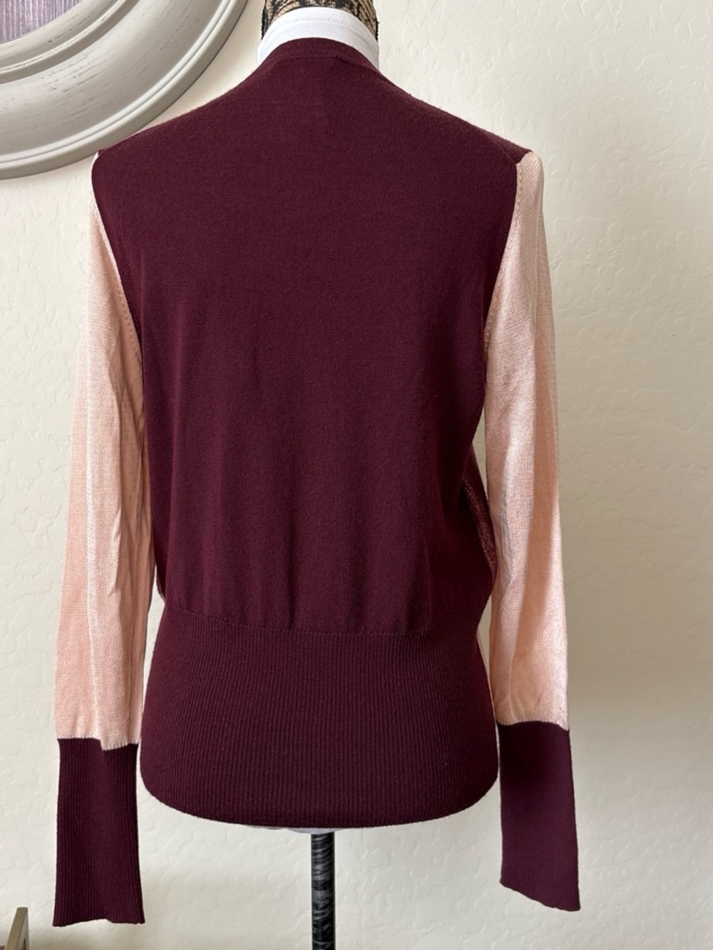 Rag&bone women’s 100% wool Colorblock Crewneck Sweater in Blush & Burgundy. L - Picture 4 of 11